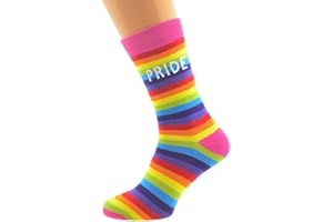 CADOGAN Pair of Mens Gay Rainbow Printed with Pride in White Socks
