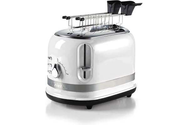 Ariete, Grille Pain Moderna 149, Élégant Grille Pain avec 6 Niveaux De Dorage, Éjection Automatique, Plateau Ramasse Miettes Amovible, Fonction Décongélation, Réchauffage et Cuisson, 815W, Blanc