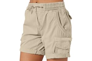 HZMM Women Cargo Shorts Summer Ladies Loose Hiking Travel Straight Bermuda Shorts with Pockets Casual Drawstring Elastic Shorts for Women