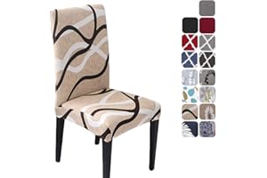‎HZDHCLH HZDHCLH Stuhlhussen 6er Set Stuhlbezüge Stretch abnehmbar, waschbar, Esszimmerstuhl-Schutzsitz für Hotel Restaurant Küche Hochzeitsfeier（Off-White/Linienmuster/6 Stück