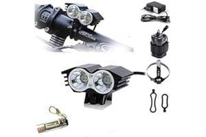 Constefire Luz Blanco Camping, LáMPARA para Bicicletas 2X LED- Luz Frontal para Manillar (2 focos, 5000 Lumens, 4 Modos) con Llavero Linterna
