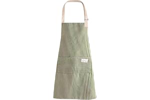LECTNORE Stripe Bib Apron, Chefs Kitchen Aprons Adjustable Apron with 2 Pockets Cooking Apron Cotton Apron for Women/Men
