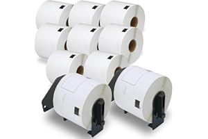 BETCKEY - 10 Rolek DK-11202 Etykiety Kompatybilne z Brother, 62 x 100mm, 3000 Etykiety Samoprzylepne Używane do Drukarka etykiet Brother QL [2 Uchwyt Etykiet Wielokrotnego Użytku]