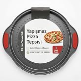 MallArt&reg; 33 cm Delikli Pizza Tepsisi - Yapışmaz Seramik Kaplama, D&ouml;k&uuml;m Al&uuml;minyum Yuvarlak Fırın Tepsisi - &Ccedil;ıtır Tabanlı Profe