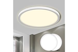 LQWELL® Ceiling Light LED Ceiling Lamp, IP44 Waterproof Bathroom Lamp Round Flat 18W 4000K 1600LM Modern Simple Lamp Thin for Living Room Bathroom Bedroom Kitchen Office, 220 * 24mm (White, 2PCS)