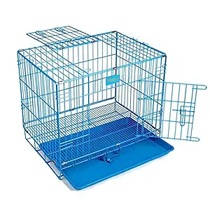 Woofy Dog Cage Easy to Move with Removable Tray Iron Cage Powder Coated for Dog & Rabbit 24 Inch Sky Blue