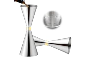 Delgeo Profesional Jigger, Spirit de Cóctel de Acero Inoxidable,Cóctel Jigger con Marca 5/10/15/20/25/30/40/50 ml(Plata,25×50ml)