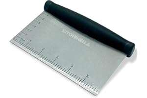 KITCHENELLA Dough Scraper, Stainless Steel Scraper, Metal Cutter & Chopper for Pizza Dough, Bread - Dishwasher Safe Multipurpose Kitchen Utensil for Flat Top Bench Griddle with Measuring Scale & Non-Slip Handle