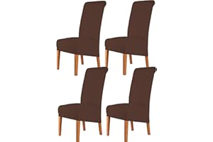 CMAKER High Back Chair Covers Stretch Spandex Fabric Chair Slipcover Seat Cover for Home Washable Removable Parsons Chair Protector Dining Room Kitchen Hotel,Set of 4,Brown