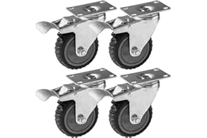 FactorDuty 4 Pack 4" Heavy Duty All Terrain Caster Wheels with Dual Locking Brake and 360 Degree Swivel, Polyurethane, Grey, 300LB Capacity Each