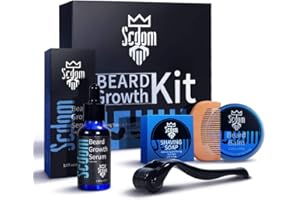 Gesichtsbehaarung Wachsen Kit, Scdom Bartwuchs Kit mit Titanium Derma Roller + Bartwuchs-Serum-Öl + Bartbalsam + Bartreinigungsseife + Kamm, Bartpflege-Set Bestes Geschenk für Männer/Vater