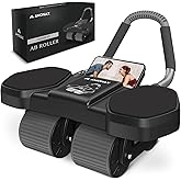 Amonax - Rodillo de Rueda para Abdominales con Alfombrilla Grande | Accesorio Fitness para Ejercitar Abdominales, Doble Rueda