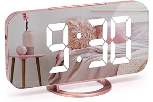 U-picks Sveglia digitale, 6,5" sveglia da comodino, orologio da tavolo, Orologio con superficie a specchio, Snooze, 3 modalità di dimmerazione, Sveglia USB Per casa, camera da letto, cucina-oro rosa