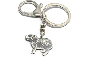 FizzyButton Gifts Capybara silver tone keyring and lobster clasp with stainless steel charm