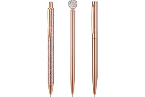 FACCITO 3 Penne di Cristallo in Metallo Oro Rosa Penne a Sfera Retrattili Penne Ad Inchiostro Nero con Diamante Penne a Sfera Glitterate per Scrittura Ufficio Scuola Casa Regali per Donna Ragazza