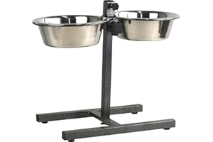 CATERGOLD Double Dog Bowl with Stand 16cm Adjustable Height 30cm Non-Slip 2 Bowls Dishwasher Safe Stainless Steel Pet Feed Diner Set for Dog Cat