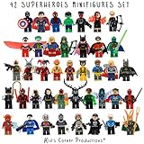 Kids Corner Productions® - Super Heroes Lego Figures 42 Set Lot Mini Figures Marvel and DC Comics - Party Bag with Batman, Spiderman, IronMan, Thor, DeadPool and Many More - Compatible with Lego