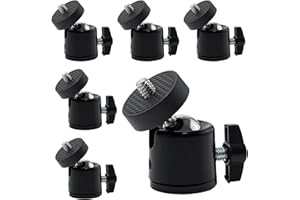 Pilikoll 6 Stück Mini Stativkopf Kugelkopf mit 1/4 Blitzschuhadapter 360° Drehbar Mini Stativkopf Kugelkopf für Stative, Einbeinstative, Kameras, DSLR, Stativ, Monitor, Licht