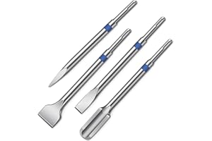 HYCHIKA BETTER TOOLS FOR BETTER LIFE HYCHIKA SDS Plus zestaw dłut – 4-częściowy zestaw dłut do płytek 40 mm, dłuto płaskie 20 mm, dłuto kanałowe 25 mm i dłuto spiczaste, wyjątkowo wytrzymałe dłuto SDS Plus do płytek, betonu, kamienia,