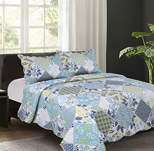mohap Summer Quilt 3 PCS Revisible Printed Floral Quilt Set Embroidered Bedspread Coverlets Bed Thro mohap Summer Quilt 3 PCS Revisible Printed Floral Quilt Set Embroidered Bedspread Coverlets Bed Thro