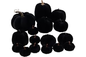 Yatinkim 16pcs Black Halloween Faux Velvet Pumpkins Decorative Set Halloween Fake Foam Pumpkin Thanksgiving Kitchen Decor Fall Church Decoration