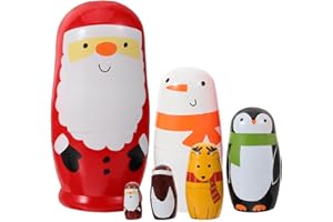 Healifty Lot de 6 poupées russes en bois Matriochka à empiler, motif Père Noël