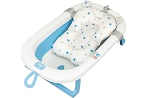Toral Bañera Plegable Bebé Azul - Bañera Bebe Comoda con Patas Antideslizantes y Asiento - Portatil y Facil de Guardar - Modelo Bathy con Cojín