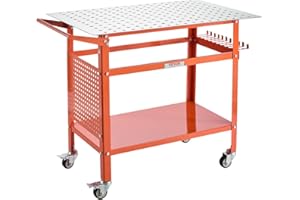 VEVOR Welding Table, 40" x 24" Welding Workbench Table with 800LBS Static Weight Capacity, Movable Steel Work Bench with 4 Wheels (2 with Brake), Double-Layer Storage Board and 5/8-inch Fixture Holes