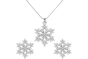 ALLY-MAGIC Christmas Jewellery Sets for Women, Snowflake Pendant Necklace Chain & Snowflake Earrings Sets, Xmas Jewellery Set Gifts for Christmas Valentine's Day Y6-XHSS