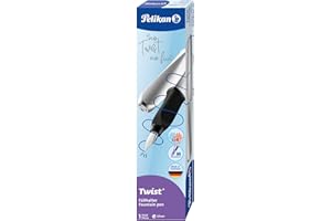 Pelikan, Pluma Estilográfica Twist, Empuñadura Ergonómica para Diestros y Zurdos, Silver, Tinta Azul, Made in Germany