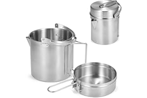 Lixada Tazza per acqua in acciaio inox, 750 ml, con manici pieghevoli e coperchio, da appendere, con vapore, per campeggio, escursioni, cucina, picnic