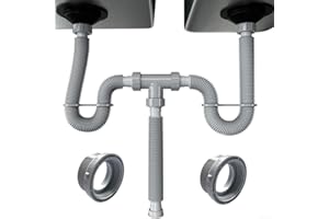 ZYWUOY Kit de drenaje ajustable de doble fregadero, tubo de residuos flexible, con diseño de trampa P y sellos de silicona para un ajuste seguro en cualquier espacio