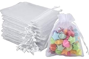 Intckwan 100 sztuk białych woreczków z organzy, 7 x 9 cm, woreczki z organzy, woreczki na prezent, biżuteria, ślubne torebki na cukierki, na festiwal, imprezę i wesele, satynowy sznurek