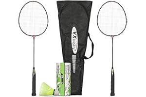 Vector X VXB-10 Aluminum Badminton Racket Set 2 Racquet and 3 Pieces Nylon Shuttles with Full-Cover Set Material: Aluminum