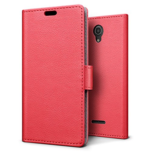 SLEO Funda para Alcatel PIXI 4 5 0 OT5010D 3G Cartera Carcasa Piel PU Suave Flip Folio Caja Super Delgado  Estilo Libro Soporte Plegable y Cierre Magn  tico  para para Alcatel OneTouch PIXI 4 5 0 Inch OT5010D 3G - Rojo