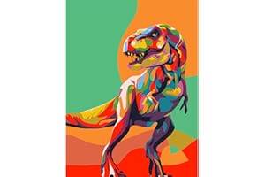 Gifmore Paint by Numbers Kits for Adults and Kids, DIY Craft Art Canvas Painting Kit with Acrylic Pigment and Brushes, 12 x 16 inch Dinosaur (Frameless) - Over 9 Years Old