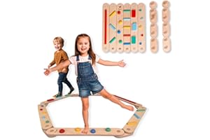Family Nation, Percorso Sensoriale di Equilibrio Montessori, Set 14 Pezzi Modulari in Legno, Aiuta lo Sviluppo Piscomotorio, Gioco Bambini da 2 Anni di Età