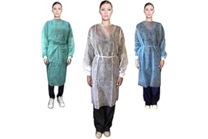 ‎AQASKIN AQASKIN TNT Einwegkittel 30g/qm, Professionelle Einwegkittel mit Bündchen aus reiner Baumwolle, für Heimwerker. Farbe: Grün - Blau - Weiß. Menge 10 Stück (Menge 10 Stück)