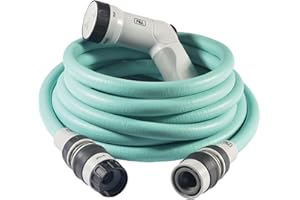 FITT IKON 15 m - Manguera de Agua de Jardín, Extensible, Compacta, Ligera y Lista para Usar, con Pistola Multichorro, Aguamarin