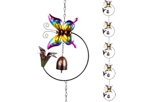 Qipade Rain Chain with 10 Cups, 10 FT Rain Chains for Gutters, Colorful Butterfly Shape Rain Catcher Chain with Bell for Eaves Drainage, Replacement for Downspout