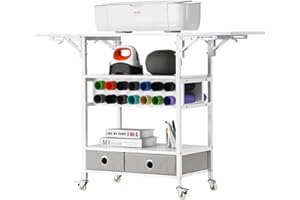 ‎VEVOR VEVOR Bastelwagen Servierwagen mit Faltbarer Tischplatte, kompatibel mit Cricut-Maschinen, rollender Bastel-Aufbewahrungswagen mit 14 Vinylrollen-Halterungen & 2 Schubladen, Bastel-Organizer Weiß