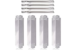 HIORUCET Grill Replacement Parts for Nexgrill 4 Burner 720-0830H, Nexgrill 720-0888, 720-0888N, Stainless Steel Grill Burner Tubes and Heat Shield Tent Plates Replacement Kit for Home Depot Nexgrill 720-0830H.