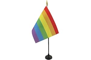 AZ FLAG Bandera de Mesa Arcoiris 15x10cm - BANDERINA de DESPACHO Gay – Rainbow 10 x 15 cm Punta Dorada