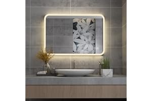‎MIQU MIQU Badspiegel LED 80 x 60 cm Badezimmerspiegel mit Beleuchtung warmweiß/kaltweiß dimmbar Lichtspiegel Wandspiegel mit Touch + beschlagfrei rechteckig