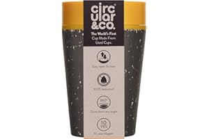 Circular and Co Leakproof Reusable Coffee Cup 8oz/227ml - The World's First Travel Mug Made from Recycled Cups, 100% Leak-Proof, Sustainable & Insulated. (Black & Electric Mustard)