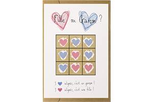 CL&MH Carte à gratter morpion fille ou garçon pour une annonce originale du sexe de bébé,carte à gratter annonce du genre de bébé, jeu de tic tac toe révélateur de genre Fille ou Garçon ? (Fille)