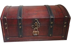 infinimo Drewniana skrzynka z pokrywką, skrzynia na skarby z zamkiem szyfrowym – skrzynia skarbów dla dzieci, duże pudełko prezentowe z pokrywką z drewna na wesela i urodziny