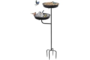 YALINKA Freestanding Birdbaths Bowl Outdoor, Free Standing Garden Bird Bath Bird Feeder & Bird Bath Bowl, Detachable Decoration Spa Birdfeeder for Garden Patio Yard Lawn, 4 Spiky Metal Stake (Green 2)