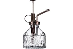 Eidoct Glass Plant Mister Spray Bottle, 6.5" Gray Glass Water Spray Bottle with Bronze Top Pump Small Watering Can, Small Plant Sprayer Mister (Gray+Bronze D)