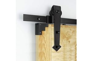 EINFEBEN Juego de herrajes para puerta corredera, 183 cm, forma de flecha, carril para puertas correderas de 0,9 m, longitud de la puerta corredera de madera y cristal capacidad de peso de 150 kg